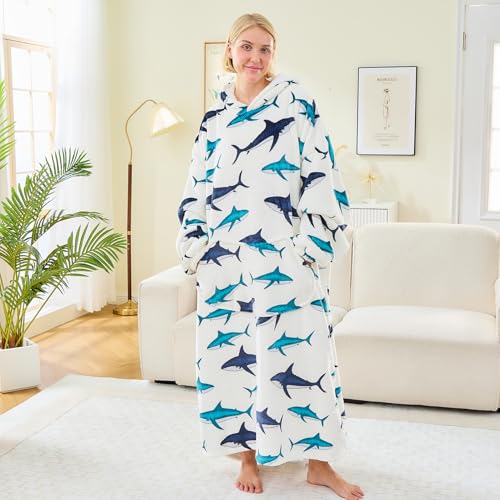 Moinlizy Oversized Wearable Blanket Hoodie for Women Men - color: White Shark