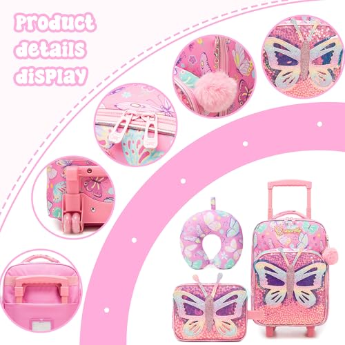 Kids Luggage with Wheels Softside 16" Kids Suitcase for Girls Luggage for Kid Airline Approved & Multi-function Carry Bag 3pcs Set - color: Fenhudie