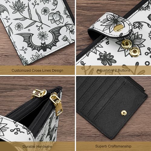 Travelambo RFID Wallet Women Large Size Bifold Multi Card Wallet Case with Zipper Pocke Credit Card Holder for Women - color: Black Bat