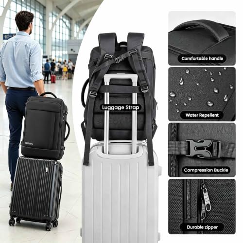 Carry On Backpack TSA Flight Approved, 50L Big Travel Backpack for Men - color: Black, size: 2X-Large(20"x14"x10")