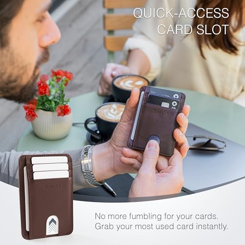 Full Grain Leather Slim Wallet for Men and Women - Small Minimalist Wallet and Leather Card Holder - Thin Front Pocket Credit Card Holder - Dark Brown - color: Dark Brown
