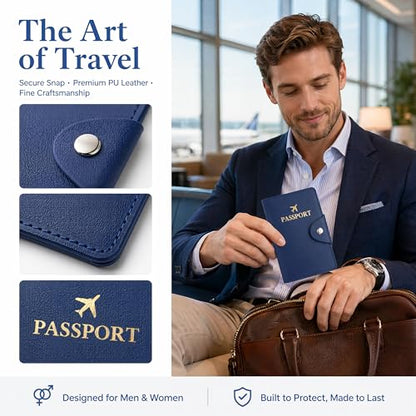Passport Cover Travel Wallet Holder Case PU Leather Navy Blue - color: Navy Blue