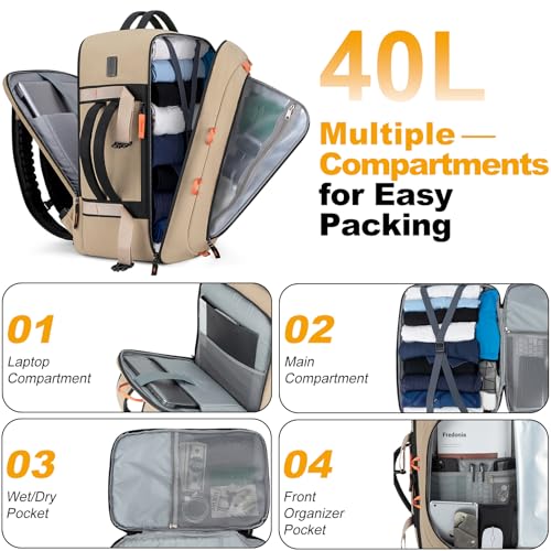 40L Travel Backpack 17.3" Laptop Carry On Duffel Flight Approved - color: Khaki