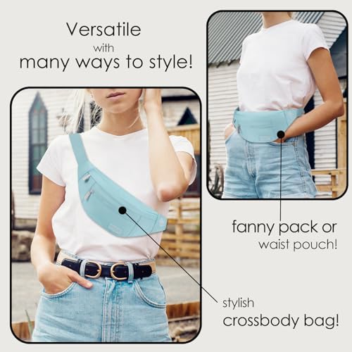 Large Dusty Blue Fanny Pack for Women Crossbody Bag Travel Essential - color: Dusty Blue