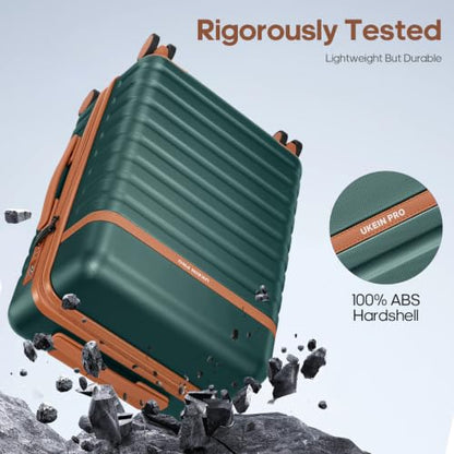 Luggage Sets 7 Piece,Hardside Large Checked Suitcase with Backpack Set - color: Dark Green, size: 7-Piece Sets