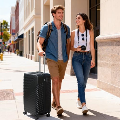 20 Inch Carry On Luggage, ABS Hardside Suitcase with Spinner Wheels, Airline-Approved Cabin Luggage with TSA Security Lock, Expandable Travel Suitcase for Flights, Business Trips & Weekend Vacations - color: Black, size: 20 IN