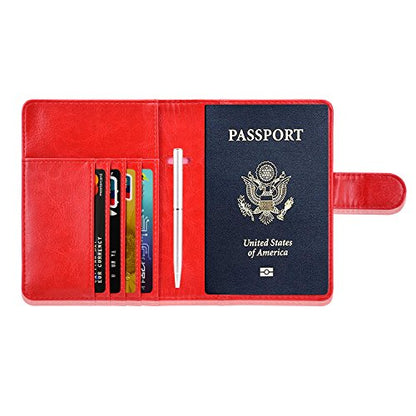 Passport Holder Cover, ACdream Protective Premium Leather RFID Blocking Wallet Travel Case for Passport/Credit Card/Air Ticket, - color: Red
