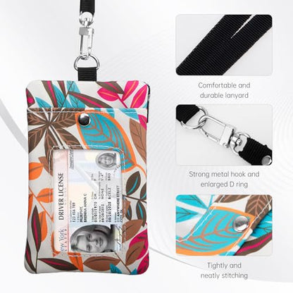 Small Lanyard Wallet with ID Window Minimalist Nylon Zipper Lanyard Pouch - color: Leaf