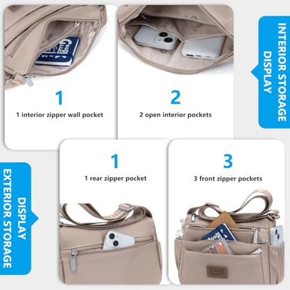 Purses For Women Nylon Crossbody Bags Waterproof Handbags Multiple Pockets - color: Dusty Apricot