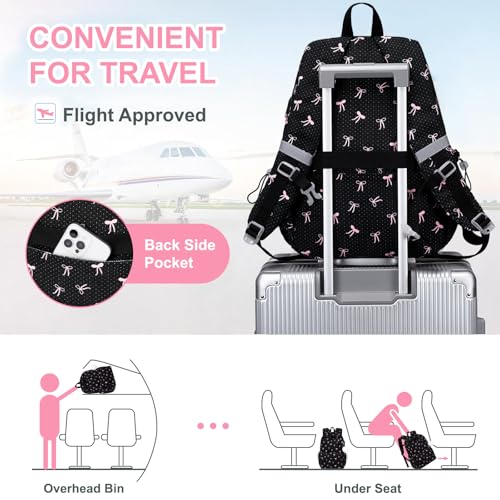 3PCS Corduroy Girls Backpack w/ Lunch Box & Pencil Bag (Black Bow Tie) - color: Black Bow Tie
