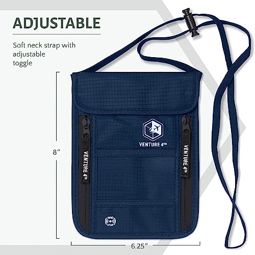 VENTURE 4TH Hidden Neck Pouch for Travel & Quick Dry Towel Set - Ideal Travel Bundle for Vacations, Backpacking and Business Trips - Travel Towel Size XL
