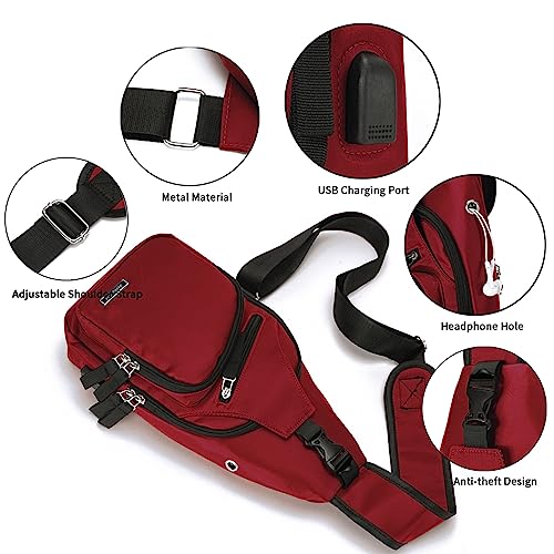 Seoky Rop Men Women Sling Backpack Shoulder Chest Crossbody Bag - color: Red