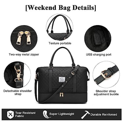 Large Travel Duffle Bag Carry on Weekend Bag with Shoes Compartment Gym Bags for Travel Women Men Waterproof Business Work Overnight Trips Sport Hospital Airplane Travel Essentials Black - color: A17-Black