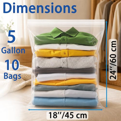 Extra Large 5 Gallon Zippered Plastic Bags for Storage - size: 5 gal-10 pack