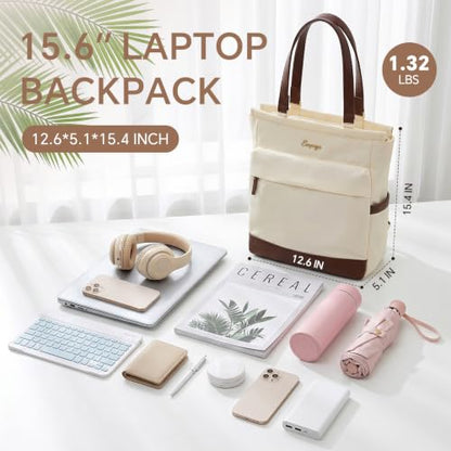 EMPSIGN Tote Backpack for Women, Work & Travel Bag, Fits 15.6" Laptop - color: Apricot/Coffee