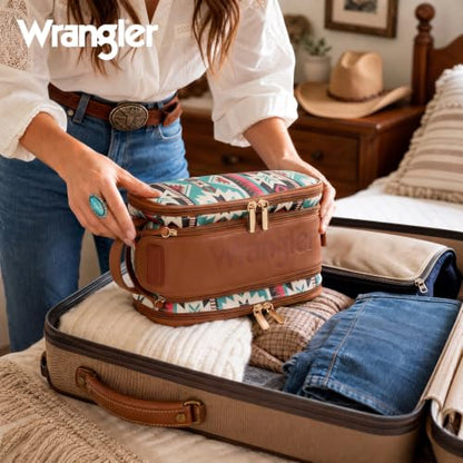 Wrangler Large Makeup Bag Travel Toiletry Bag Portable Cosmetic Bag - color: Aztec-Green