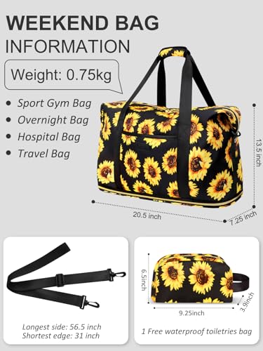 Capolo Expandable Travel Duffle Bag Weekender Overnight Bags for Women Men - color: Sunflower, size: X-Large