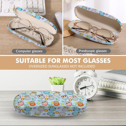 Glasses Case Hard Shell,Portable Protective Eyeglasses Case, Eyeglass Holder Box with Cleaning Cloth, for men women - color: Owl