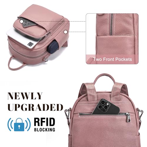 BOYATU Genuine Leather Backpack Purse Women: Convertible Elegant Backpacks - color: 06 Medium-coral Pink