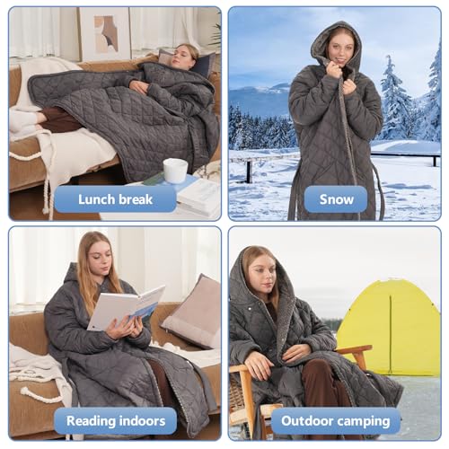 Portable Heated Battery Blanket,Cordless Wearable Heated Throw | Wireless Wearable, 20000mah, Electric Throw Blanket, Snuggle Heated Coat Hoodie Heating Robe for Inside and Outside,45‘’×32''