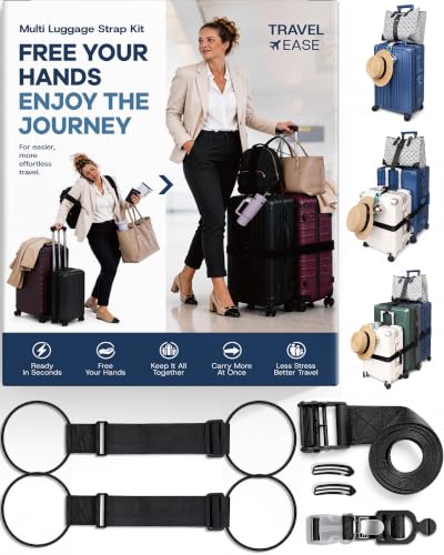 Adjustable Luggage Connector Straps for Suitcases, Multi Luggage Strap Kit for Family & Solo Travel, Keep Bags Together, Hands-Free Travel Strap for Carry-On & Checked Luggage