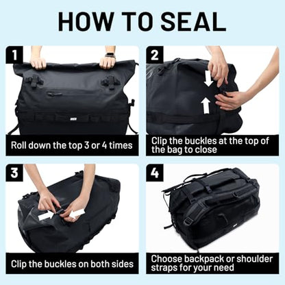 MIER Large Waterproof Duffel Bag - 60L/80L Dry Bag Backpack - color: Black, size: 80L