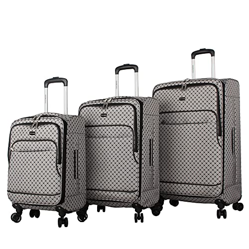 Steve Madden Designer Luggage Collection - 3 Piece Softside Expandable Lightweight Spinner Suitcase Set - Travel Set includes 20 Inch Carry on, 24 Inch & 28-Inch Checked Suitcases (Noble Black/Grey) - color: Noble Black/Grey, size: 20/24/28 Inches