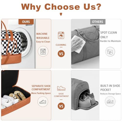 TIBES Gift for Her, Weekender Bag for Women Initial Travel Duffle Bag - color: Black & White Checkerboard, style: E