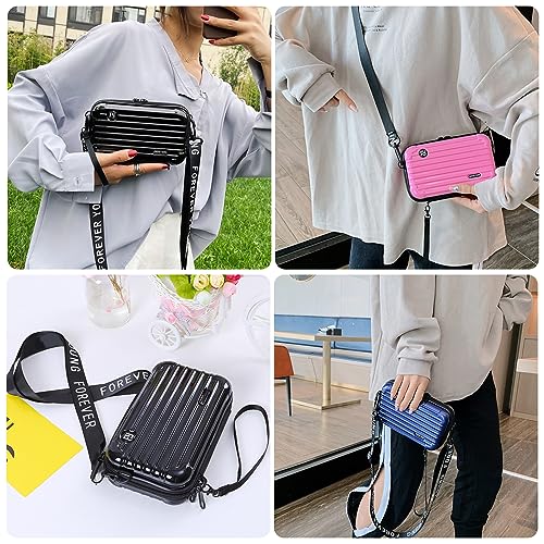 Mini Suitcase Crossbody Bag, Plastic Mini Suitcase Bag Suitcase Purses Stylish Suitcase Cosmetic Bag with 2 Straps - color: Blue