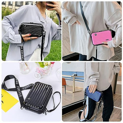 Mini Suitcase Crossbody Bag, Plastic Mini Suitcase Bag Suitcase Purses Stylish Suitcase Cosmetic Bag with 2 Straps - color: Blue