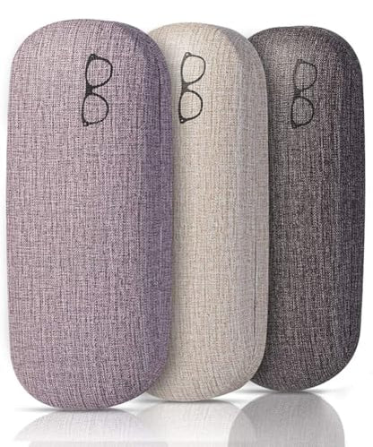 RayLove 3-Pack Hard Shell Eyeglasses Case Reading Glasses Hard Case - color: White Pink Khaki