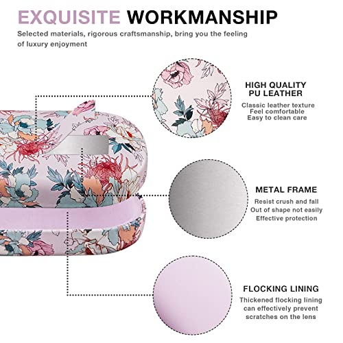 molshine Hard Shell Leather Sunglasses Case,Classic Large Glasses Case for Women Men,Sunglass Eyeglasses - color: Pink Flower