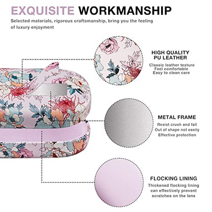 molshine Hard Shell Leather Sunglasses Case,Classic Large Glasses Case for Women Men,Sunglass Eyeglasses - color: Pink Flower