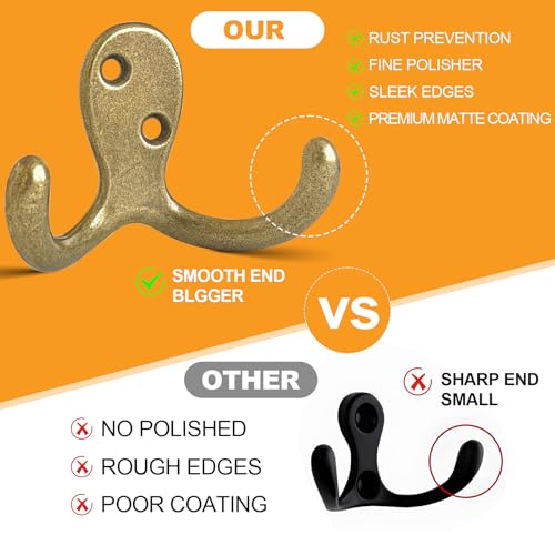CBWLWJ 20 Pack Coat Hooks Wall Hooks for Hanging, Heavy Duty Double Prong Metal Hook Wall Mounted for Living Room, Bathroom, Kitchen, Bedroom for Coat, Bag, Scarf, Towel, Hat, Key, Cup (Bronze) - color: Bronze-20pack