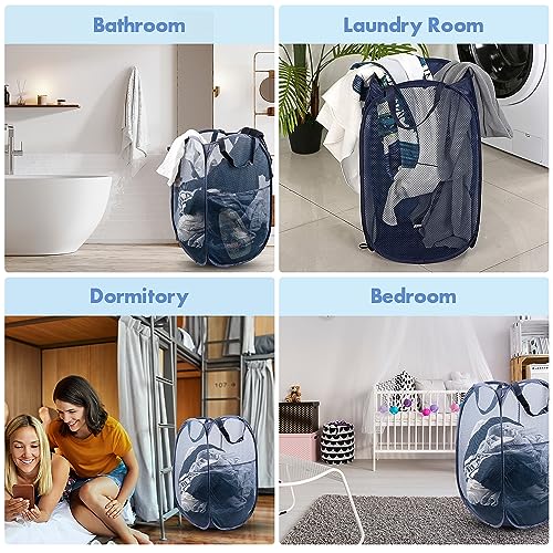 2 Pack Pop Up Laundry Hampers, 70 L Collapsible Foldable Mesh Basket, Blue - color: 2 PCS Blue