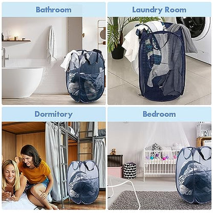 2 Pack Pop Up Laundry Hampers, 70 L Collapsible Foldable Mesh Basket, Blue - color: 2 PCS Blue