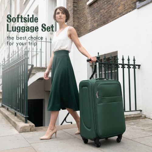 Merax Softside Luggage Set 4 Piece,18/22/26/30 Expand Suitcase,Dark Green - color: Dark Green, size: 18/22/26/30