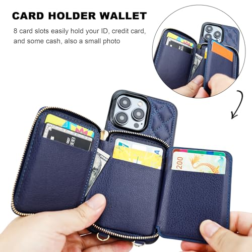 Bocasal Crossbody Wallet Case Card Holder for iPhone 14 Pro Max Dark Blue - color: Dark Blue