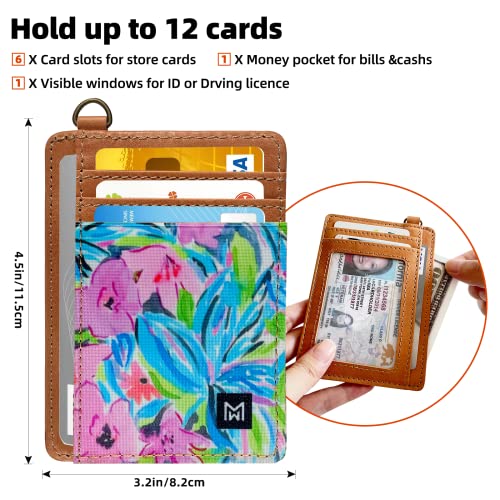 Credit Card Holder Wallet Women RFID Blocking Slim Wallet Front Pocket - color: Flower-E