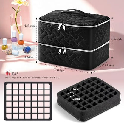 DreamGenius Nail Polish Organizer Bag Holds 42 Bottles, Black - color: Black