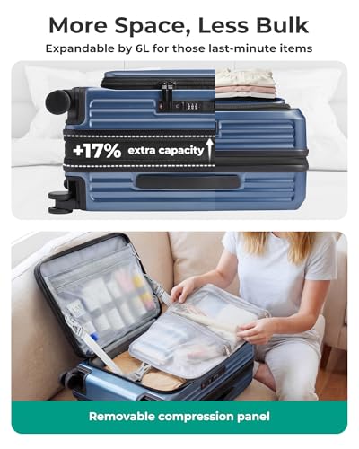 BAGSMART 20" Expandable Top-Opening Carry-On, Double Spinner, TSA, Blue - color: Blue