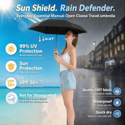 BAODINI Mini Travel Umbrella with UV Sun Protection, Compact Pocket-Size - color: A-2 Pack Black