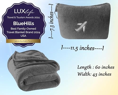 BlueHills Premium Soft 2 Pack Plush Mini Travel Blanket Pillows Combo Gray - color: Gray-2pk-m21