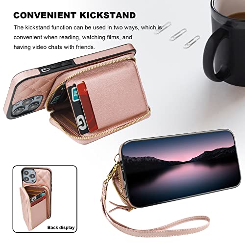 Bocasal Crossbody Wallet Case Card Holder for iPhone 14 Pro Max Rose Gold - color: Rose Gold