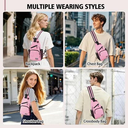 Geestock Convertible Sling Bag Crossbody Backpack for Women Men, Pink - color: Pink, size: Small