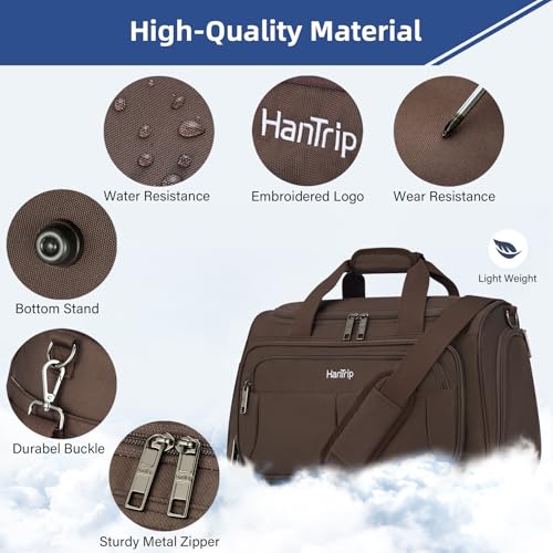 HanTrip 16 Inch Under Seat Carry On Duffle Bag for Airplanes, Coffee - color: Coffee, size: Carry-on 16.5-Inch