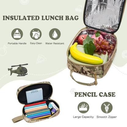 Boys Camo Rolling Backpack with Lunch Box Pencil Case | Kids Tactical Military Army Roller Backpack With Wheels Kindergarten Elementary School Bookbag Travel Camping, Khaki Camo - color: Khaki Camo