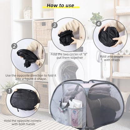 Collapsible Laundry Basket, 90L Mesh Pop-up Hamper with Handles - color: White, size: Square-Mesh，2 Pack