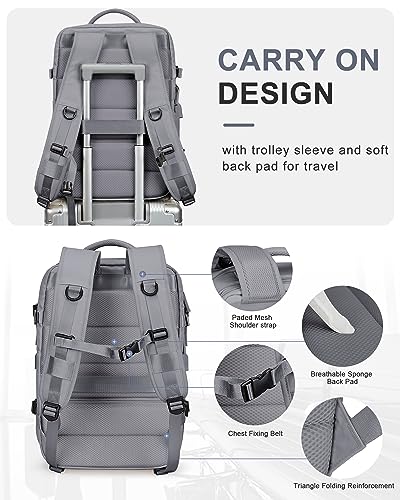 WONHOX Large Travel Laptop Backpack Expandable Flight Approved Backpack Carry on Backpack for Women Men Waterproof 17inch Laptop Daypack Hiking Work Backpack with Shoe Compartment Grey - color: A9-grey