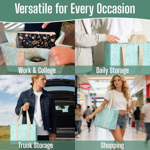 VENO 2 Pack Utility Tote Reusable Grocery Bags with Zipper & Hard Bottom - color: Evergreen, size: 2 Pack